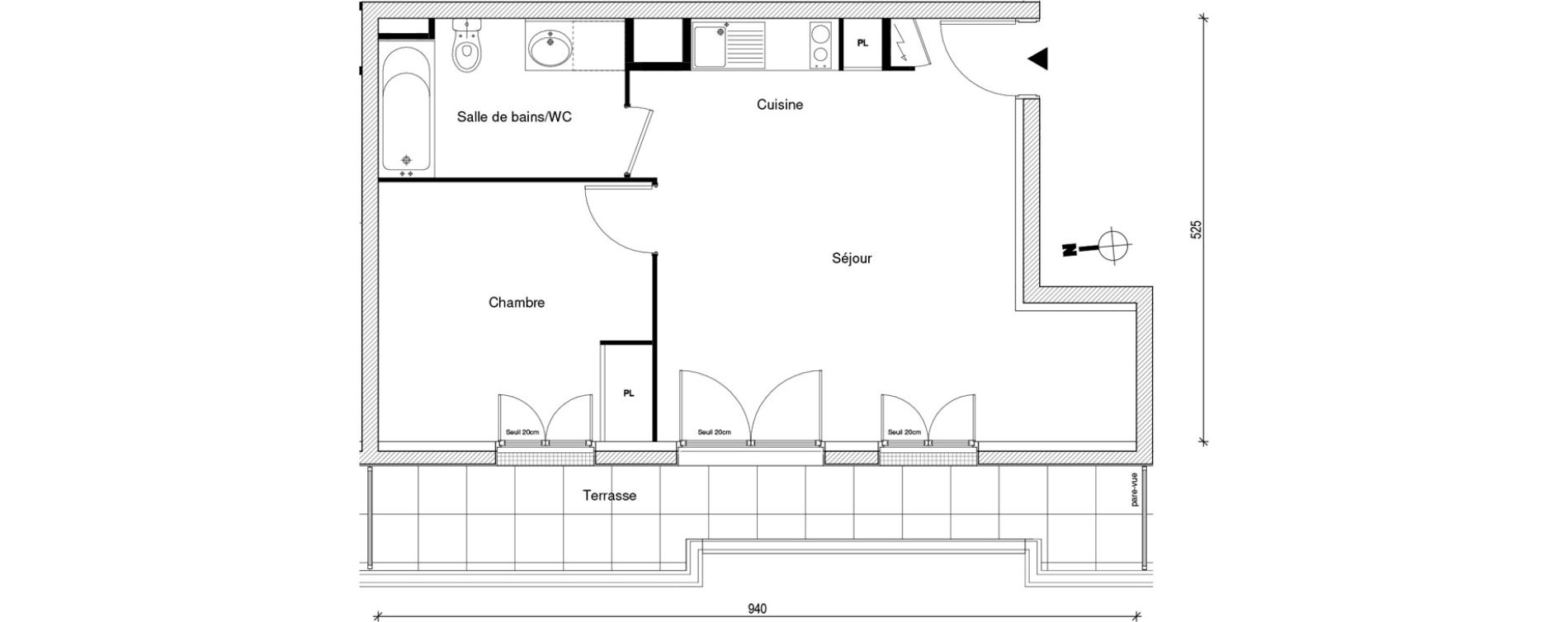 Appartement T2 de 42,47 m2 &agrave; &Eacute;p&ocirc;ne Centre