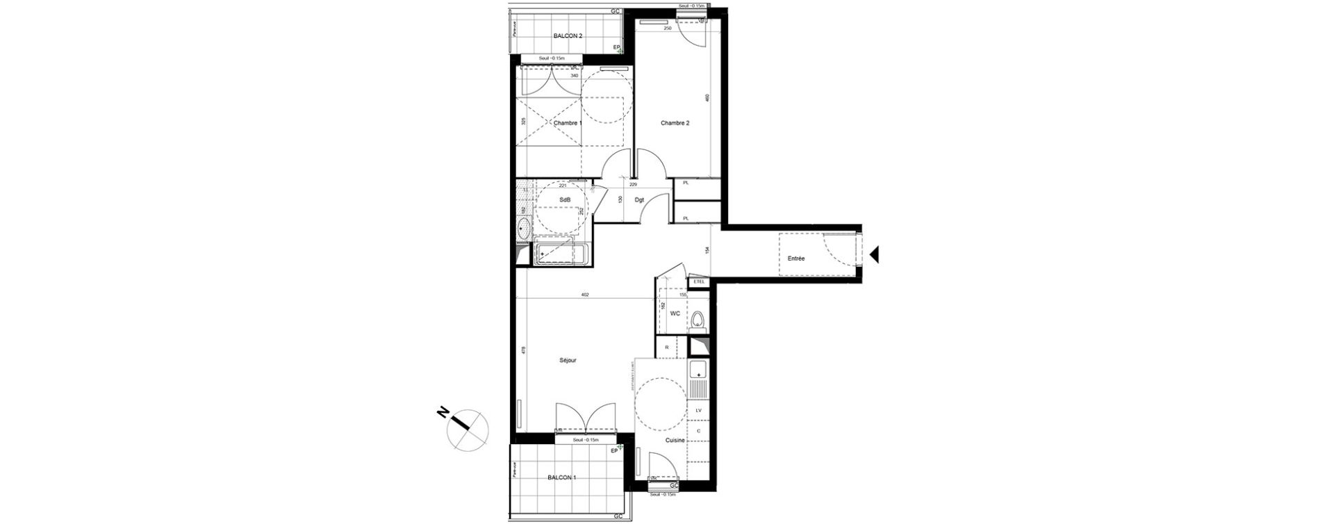 Appartement T3 de 71,34 m2 &agrave; Fontenay-Le-Fleury Centre
