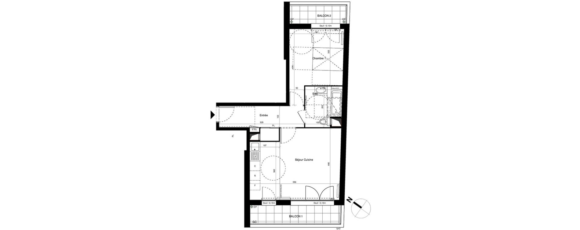 Appartement T2 de 49,84 m2 &agrave; Fontenay-Le-Fleury Centre