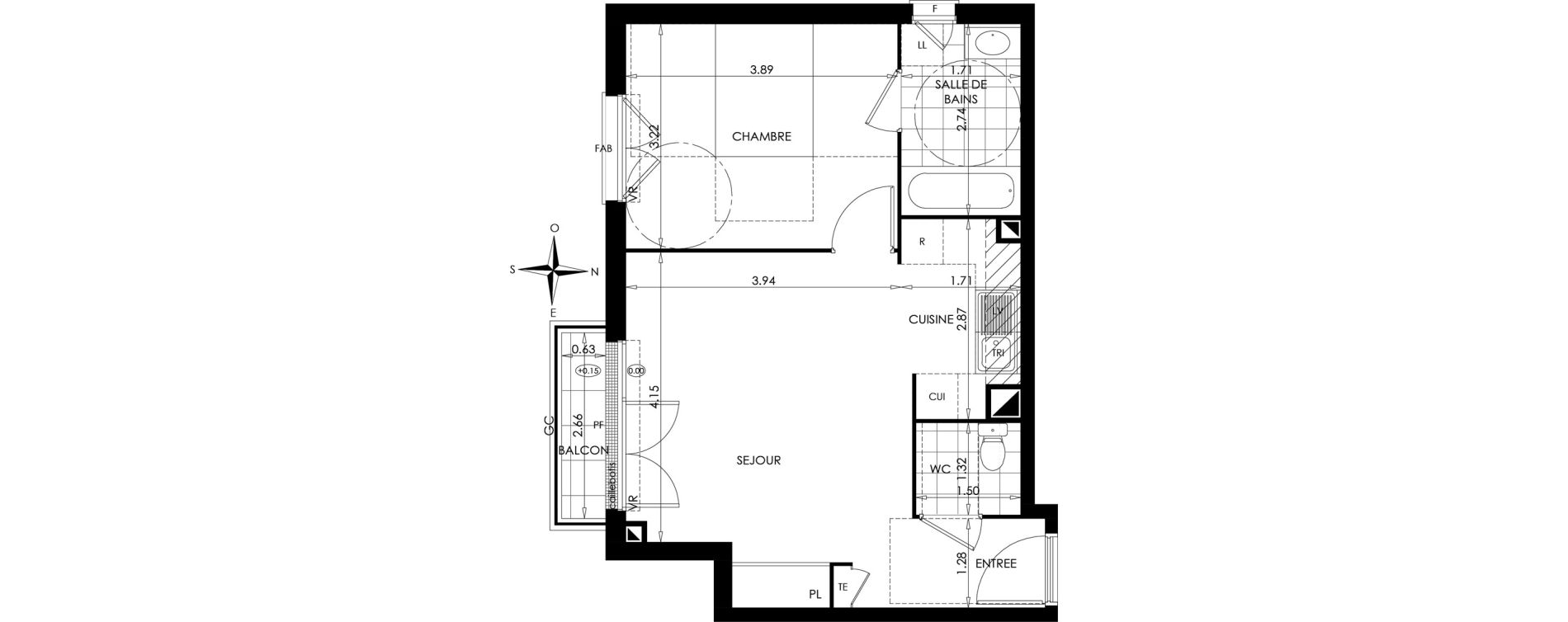 Appartement T2 de 44,89 m2 &agrave; Gargenville Centre