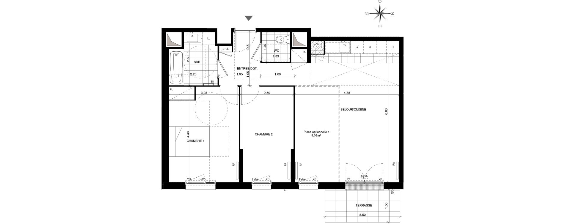 Appartement T3 de 70,33 m2 &agrave; Guyancourt Pont du routoir