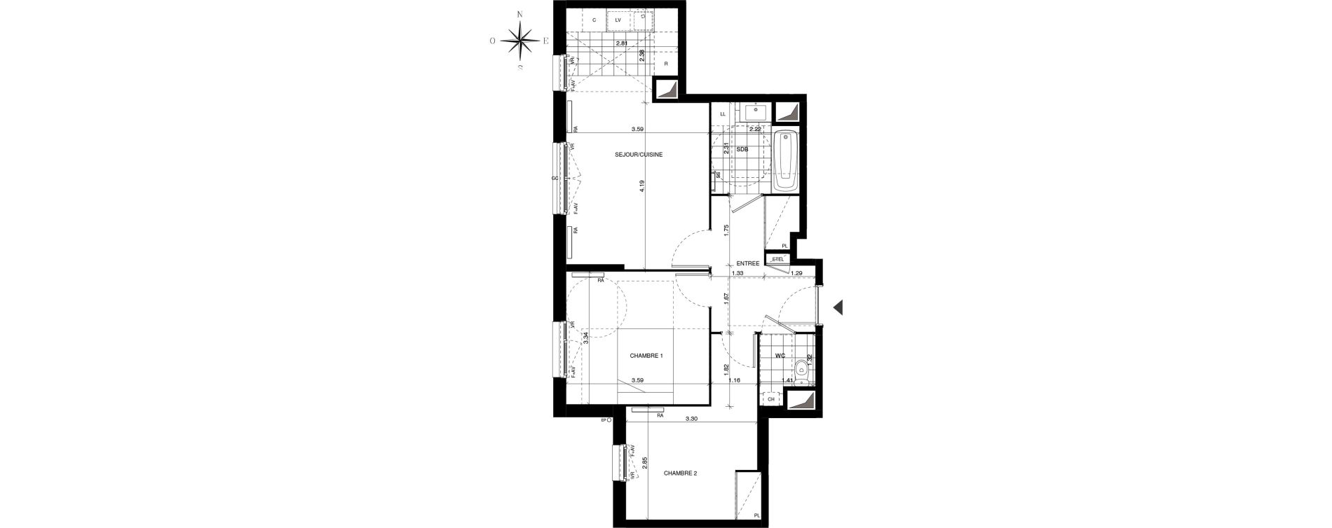 Appartement T3 de 59,37 m2 &agrave; Guyancourt Centre