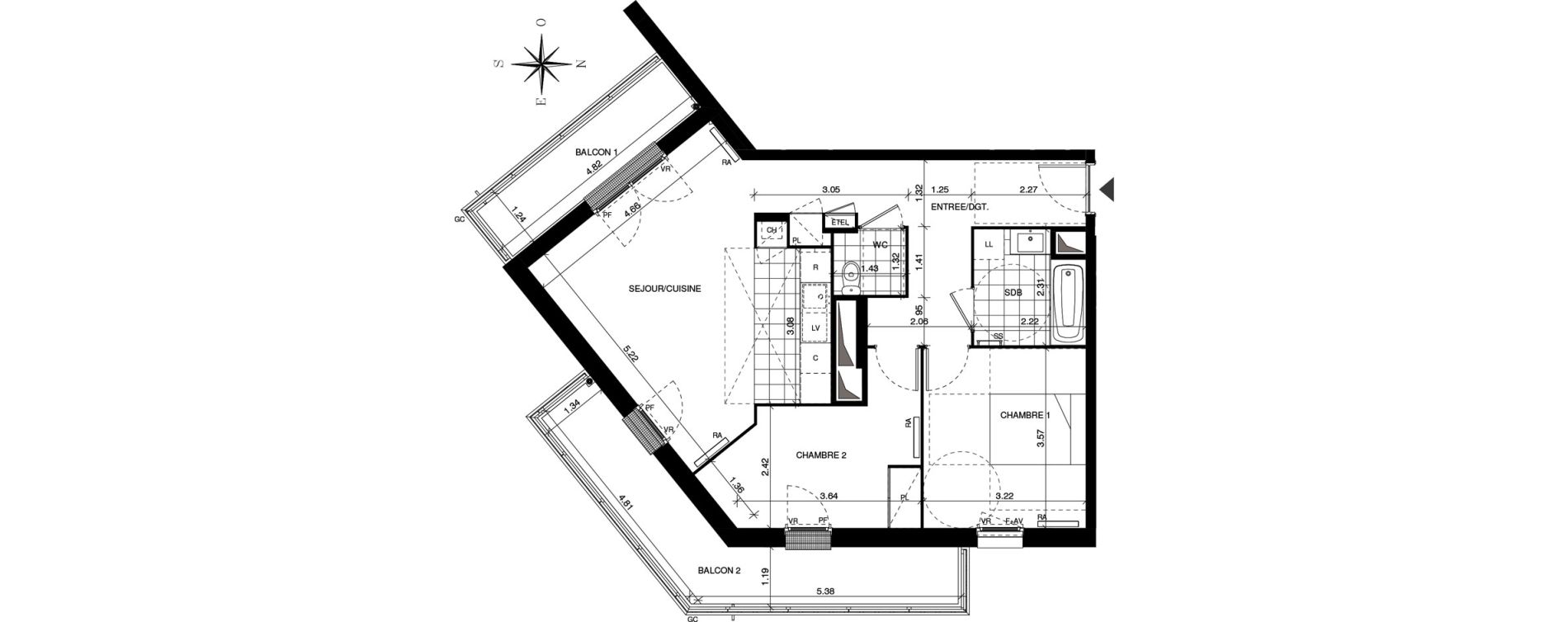 Appartement T3 de 64,31 m2 &agrave; Guyancourt Centre