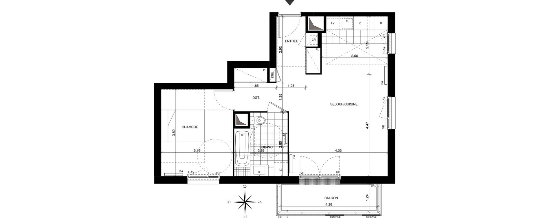 Appartement T2 de 53,19 m2 &agrave; Guyancourt Centre
