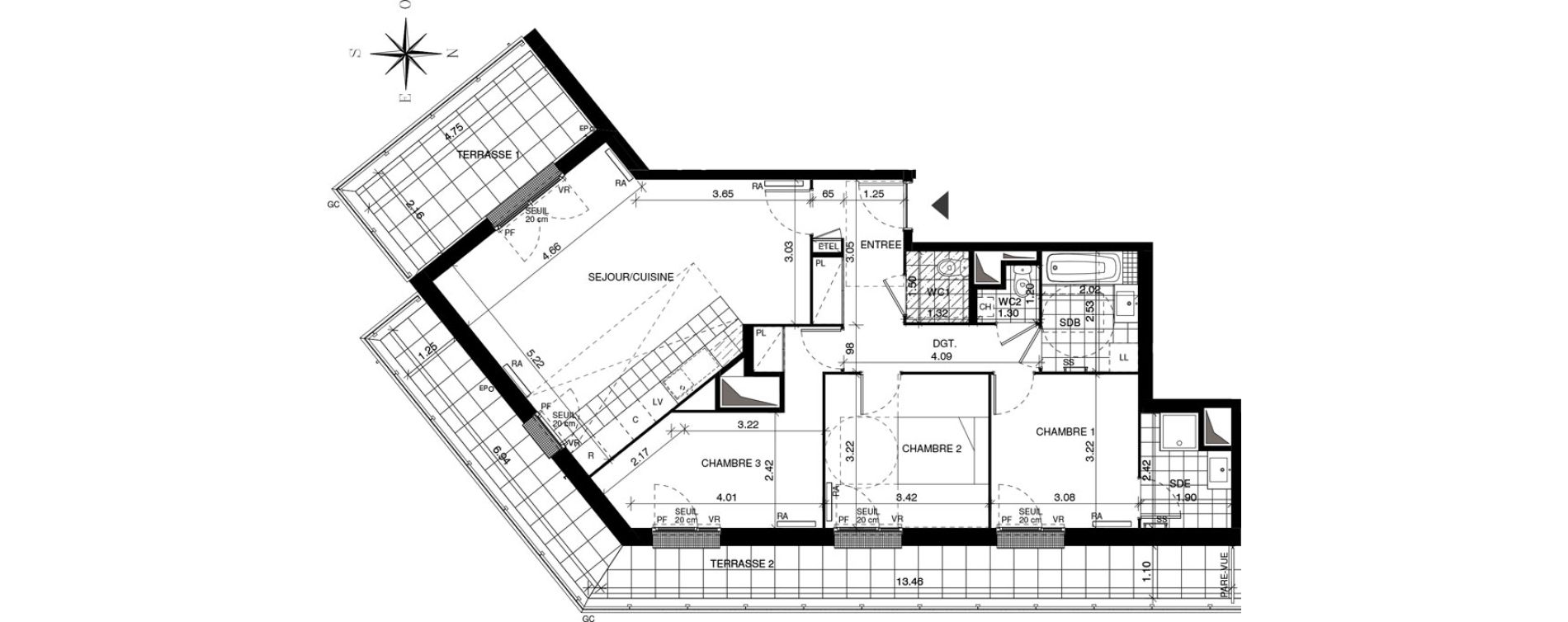 Appartement T4 de 86,98 m2 &agrave; Guyancourt Centre
