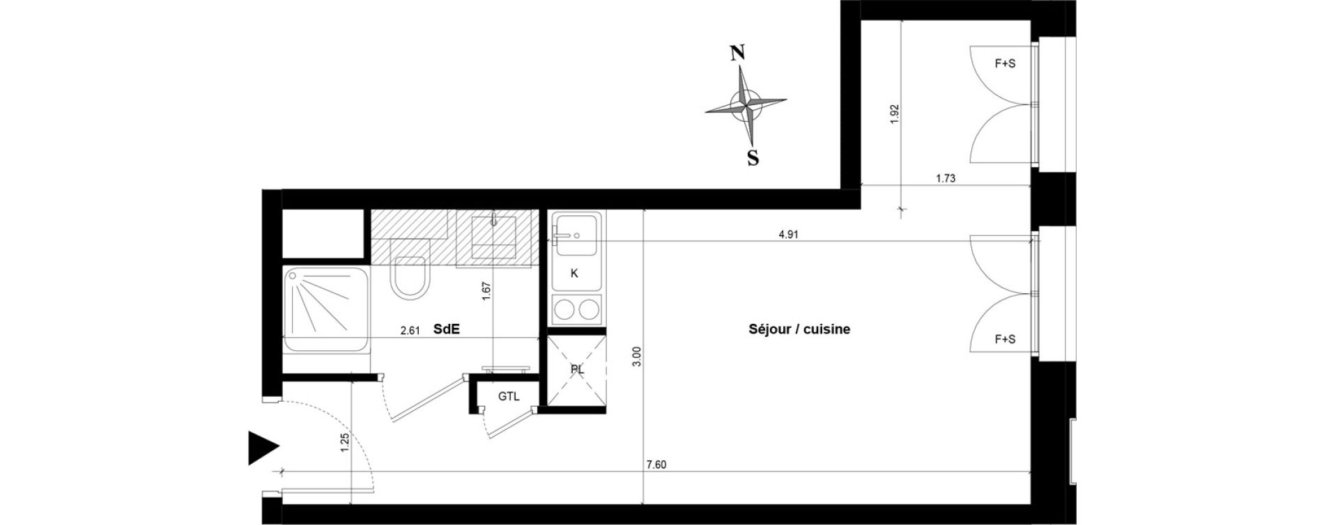 Appartement T1 de 24,91 m2 &agrave; Guyancourt Centre