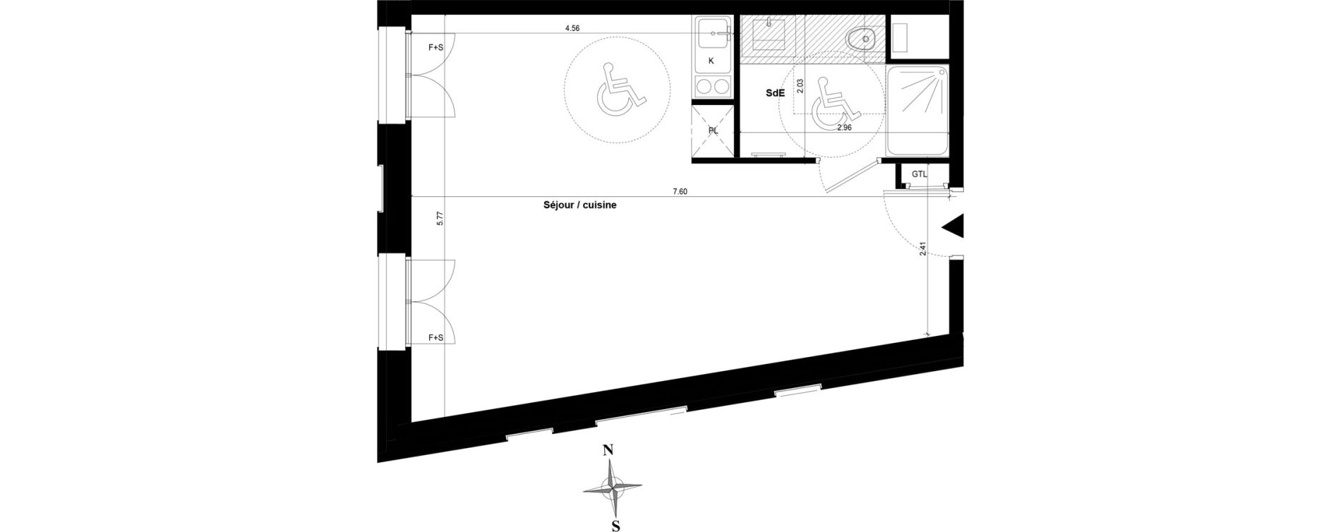 Appartement T1 bis de 37,67 m2 &agrave; Guyancourt Centre