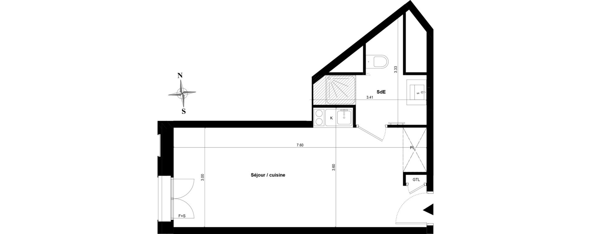 Appartement T1 bis de 29,09 m2 &agrave; Guyancourt Centre