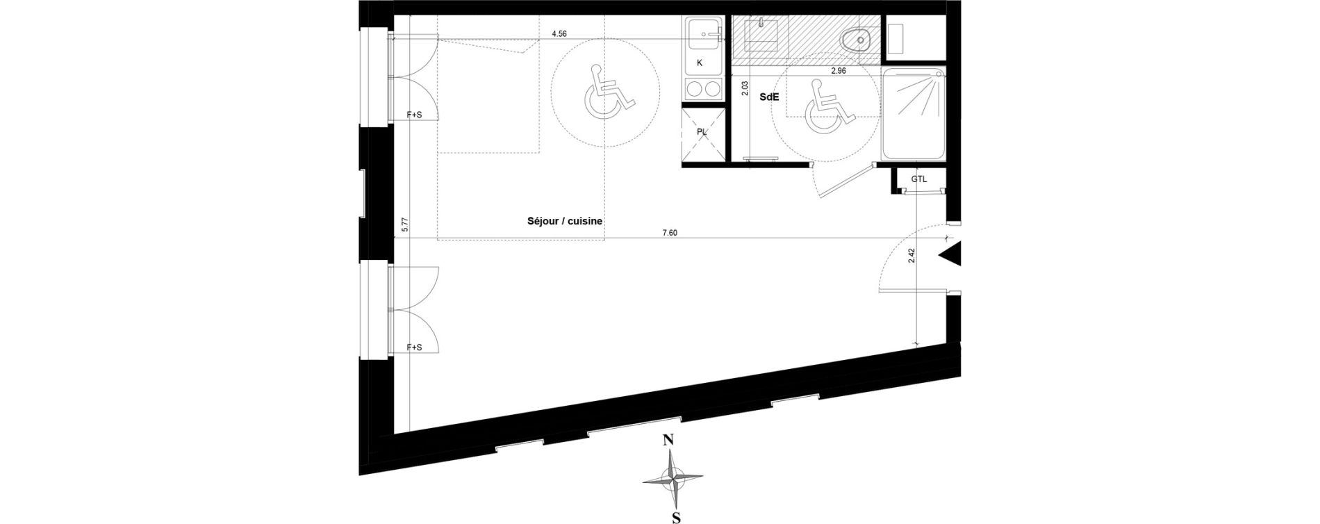 Appartement T1 bis de 37,71 m2 &agrave; Guyancourt Centre