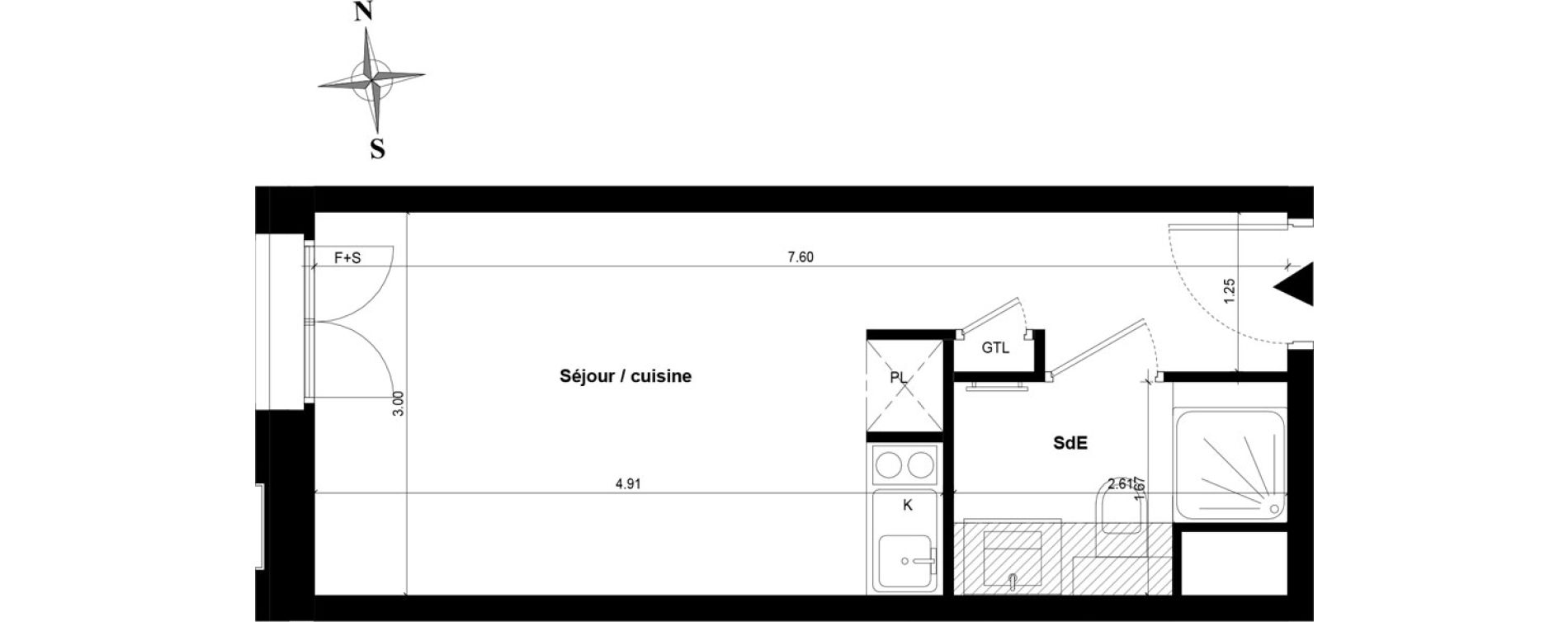Appartement T1 bis de 21,59 m2 &agrave; Guyancourt Centre
