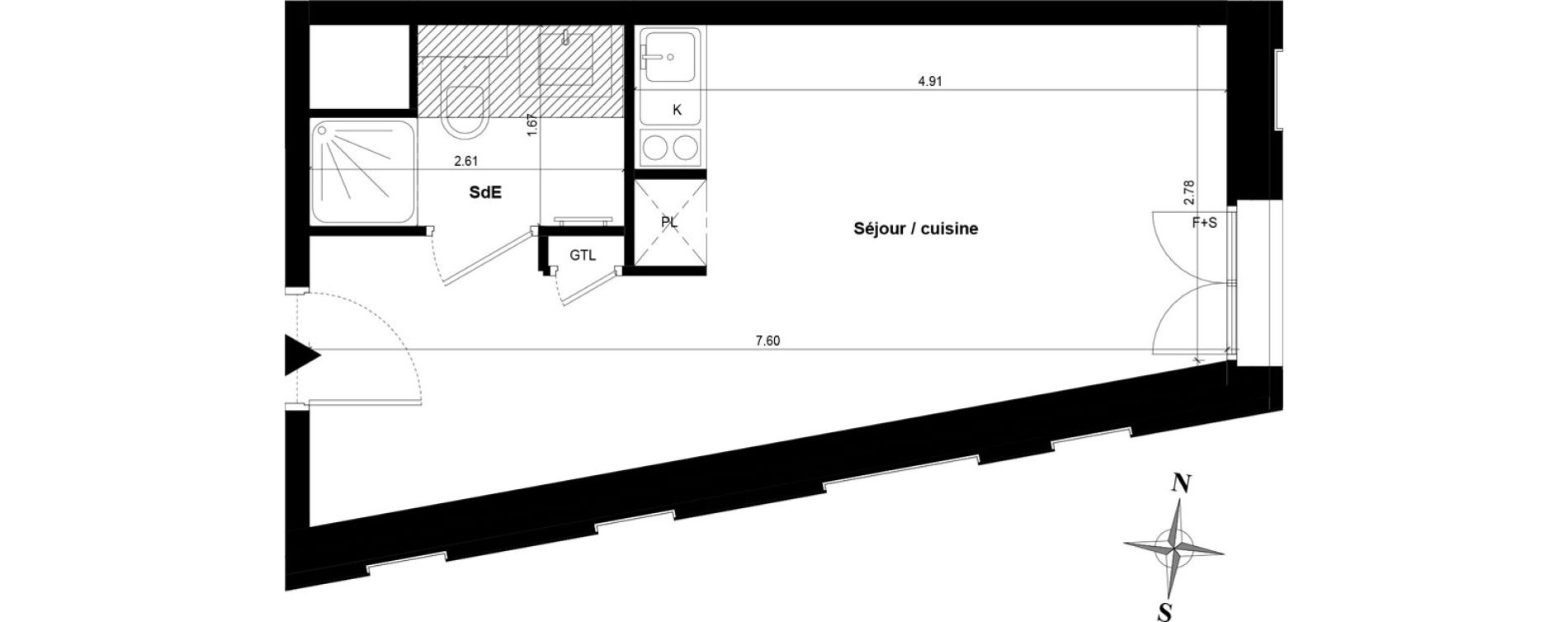 Appartement T1 de 25,02 m2 &agrave; Guyancourt Centre