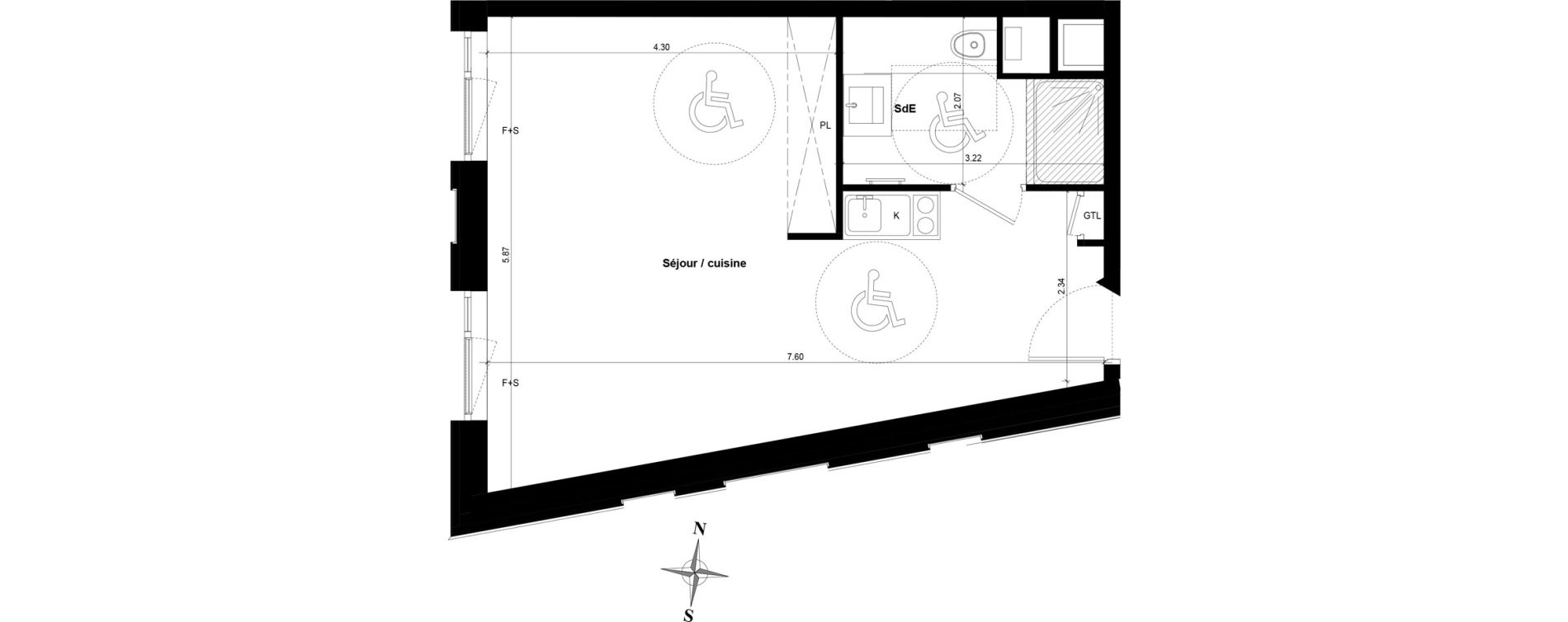 Appartement T1 bis de 37,61 m2 &agrave; Guyancourt Centre