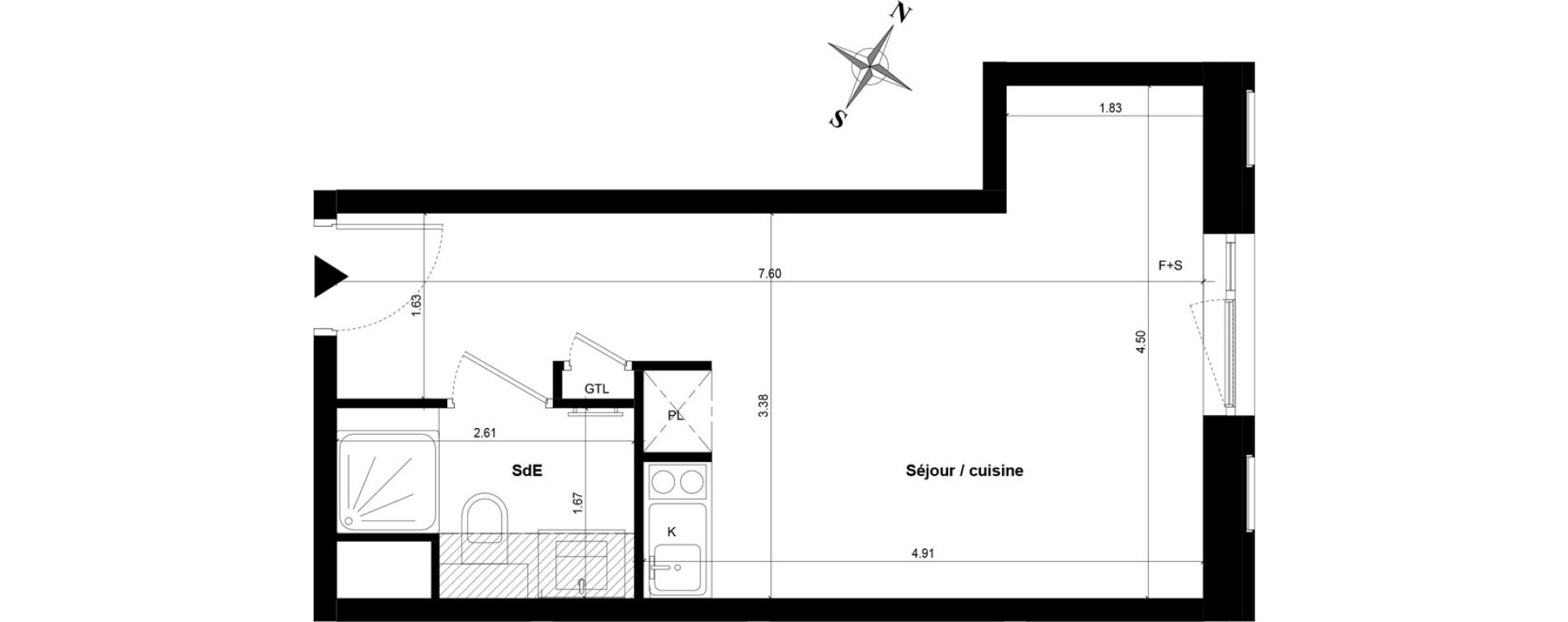 Appartement T1 bis de 26,42 m2 &agrave; Guyancourt Centre