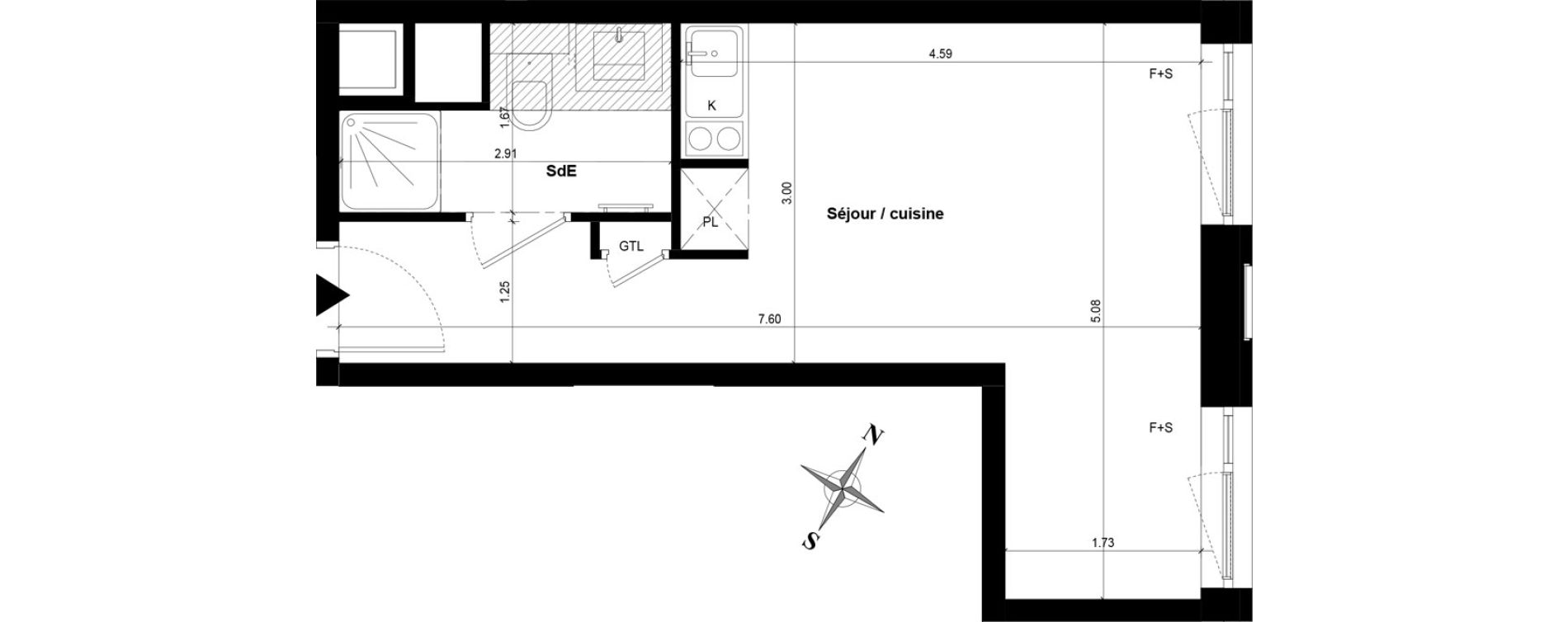 Appartement T1 de 24,64 m2 &agrave; Guyancourt Centre