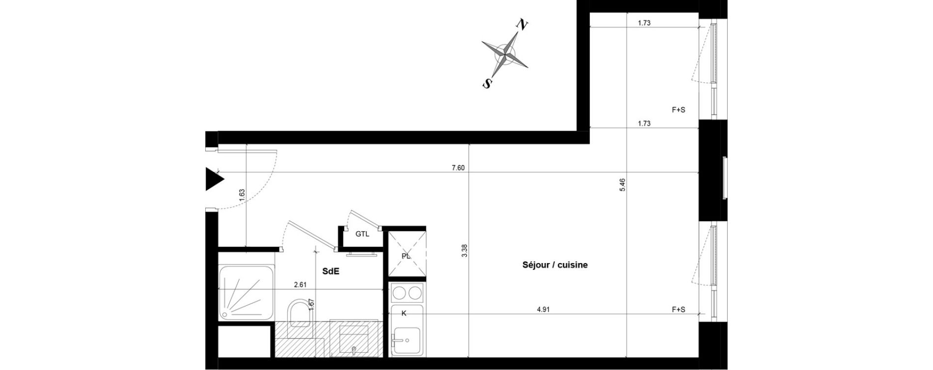 Appartement T1 bis de 28,08 m2 &agrave; Guyancourt Centre