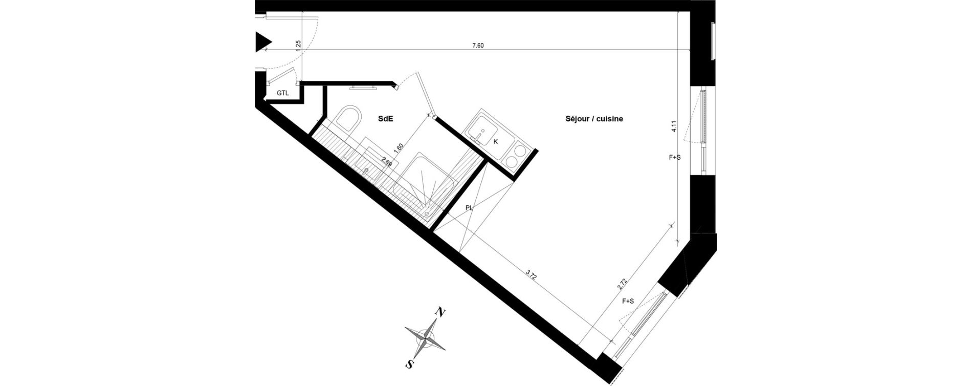 Appartement T1 bis de 30,71 m2 &agrave; Guyancourt Centre