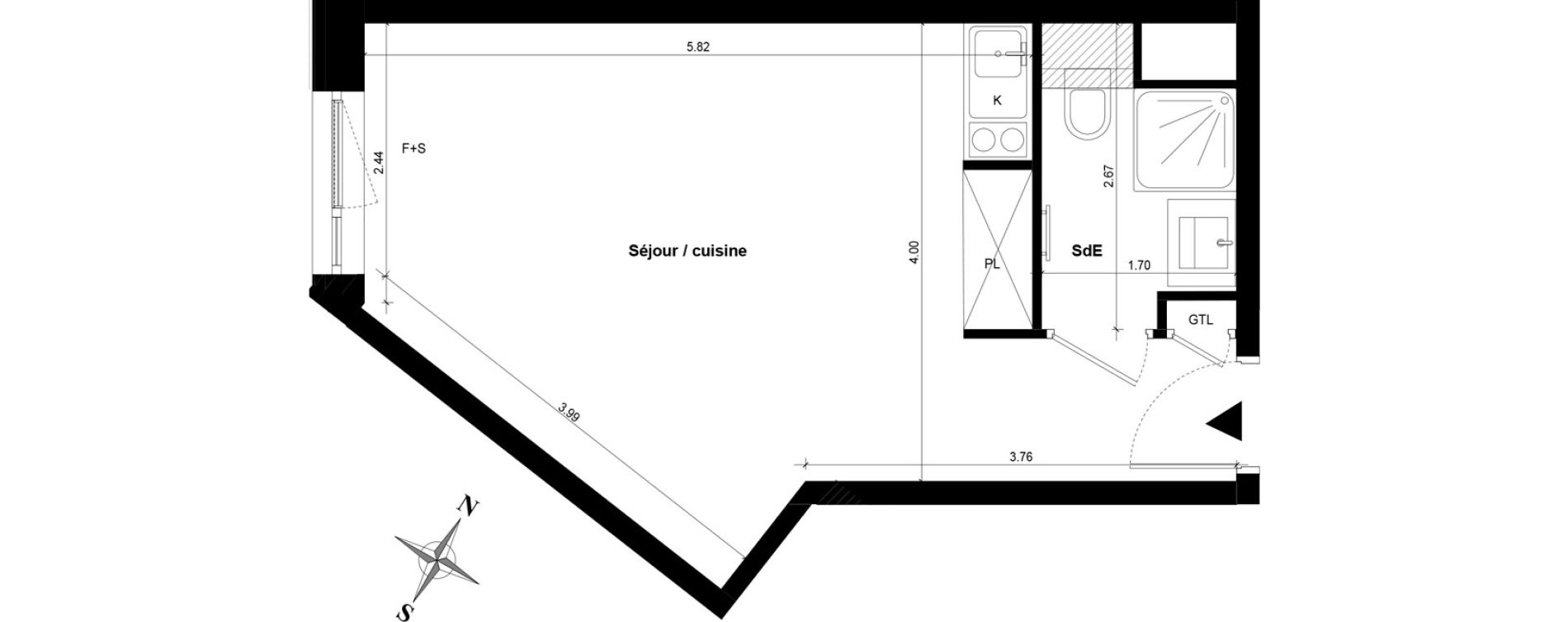 Appartement T1 bis de 28,71 m2 &agrave; Guyancourt Centre