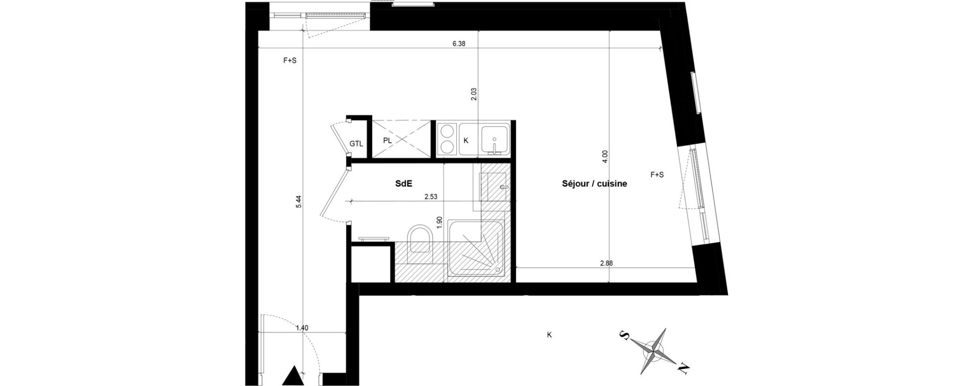 Appartement T1 bis de 27,38 m2 &agrave; Guyancourt Centre