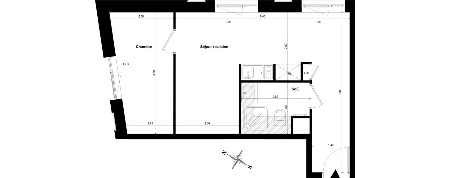Appartement T2 de 38,77 m2 &agrave; Guyancourt Centre
