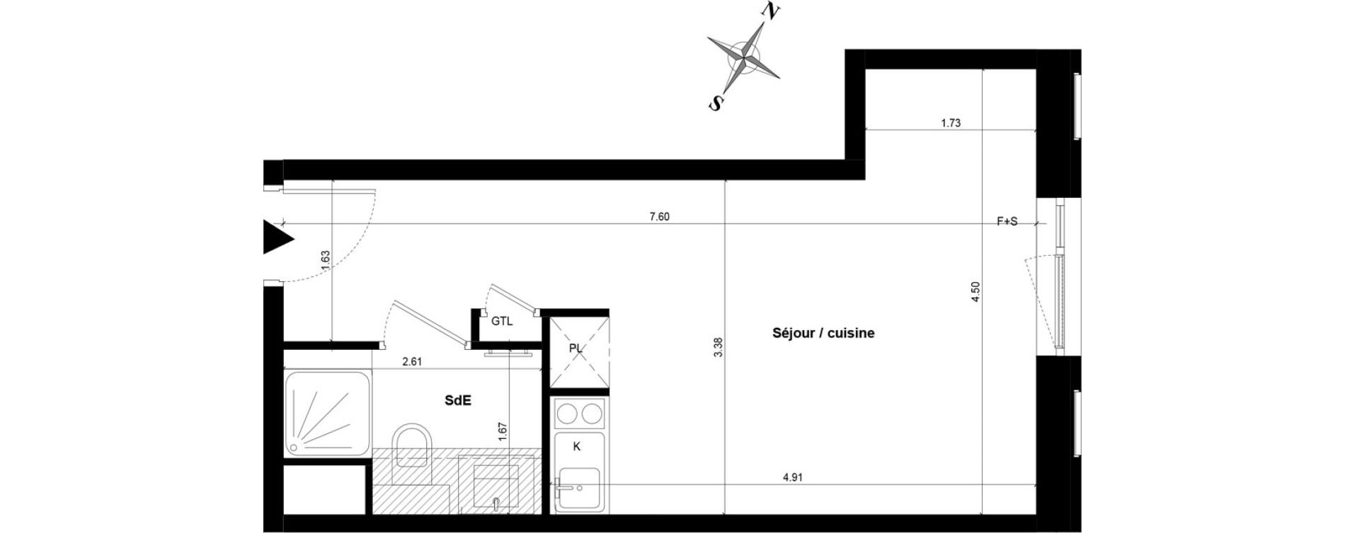 Appartement T1 bis de 26,43 m2 &agrave; Guyancourt Centre