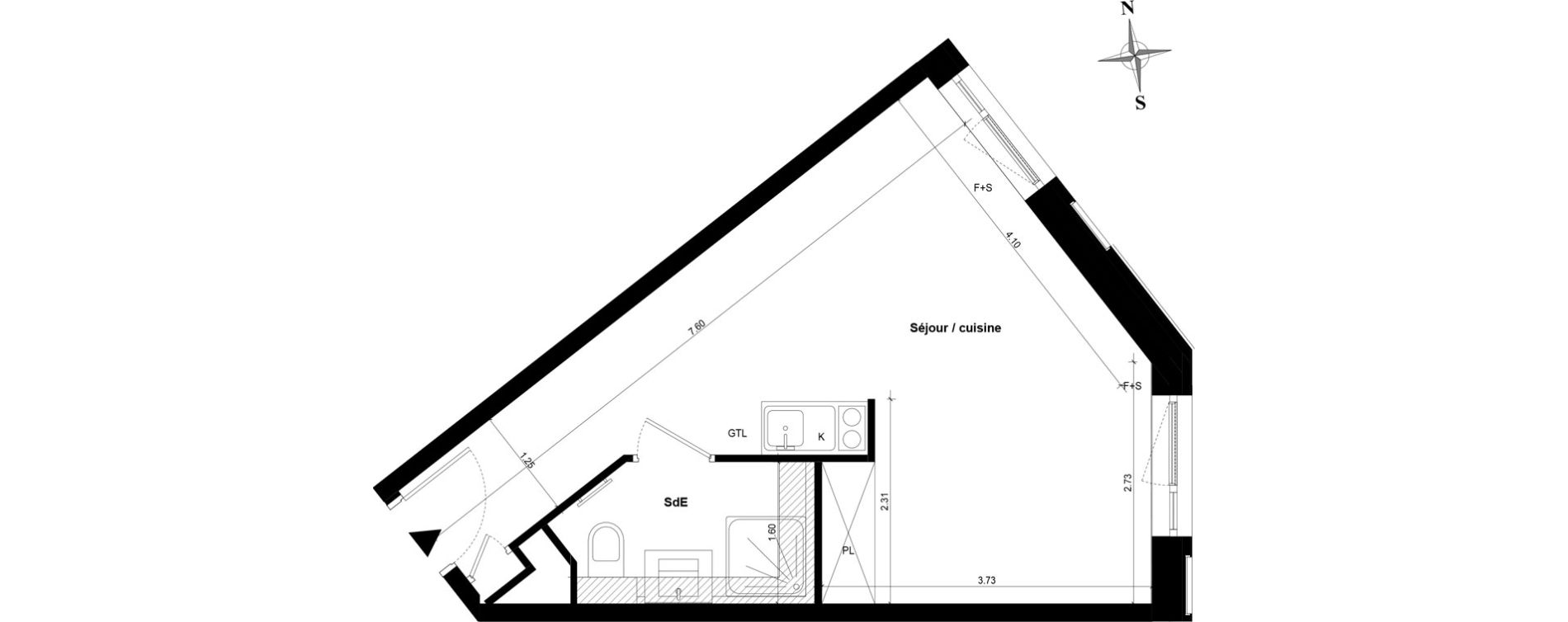Appartement T1 bis de 30,74 m2 &agrave; Guyancourt Centre