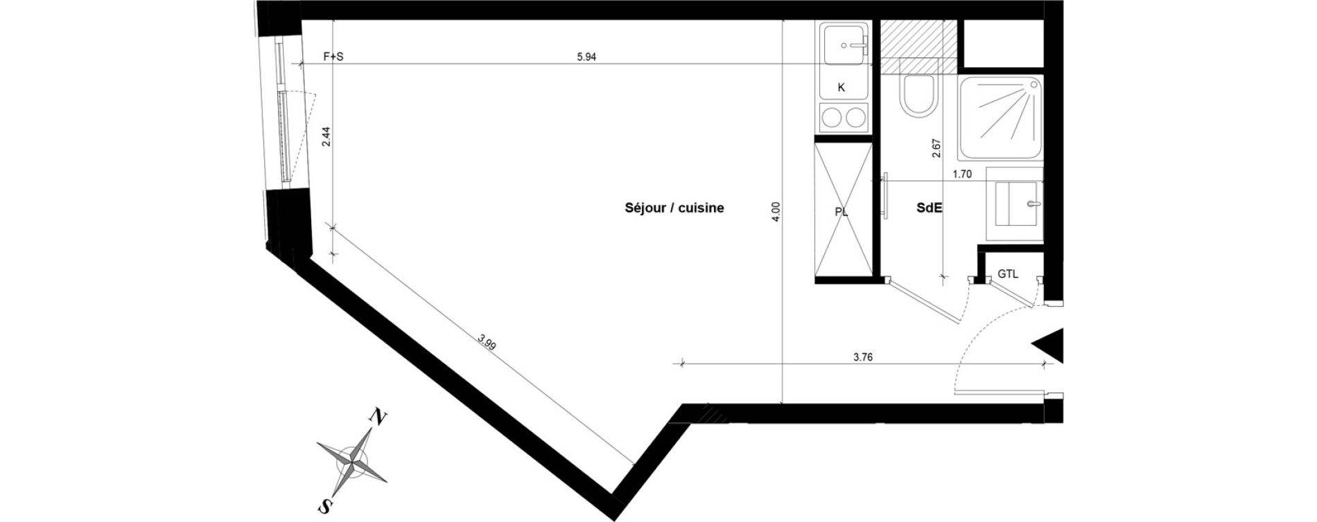 Appartement T1 bis de 28,85 m2 &agrave; Guyancourt Centre