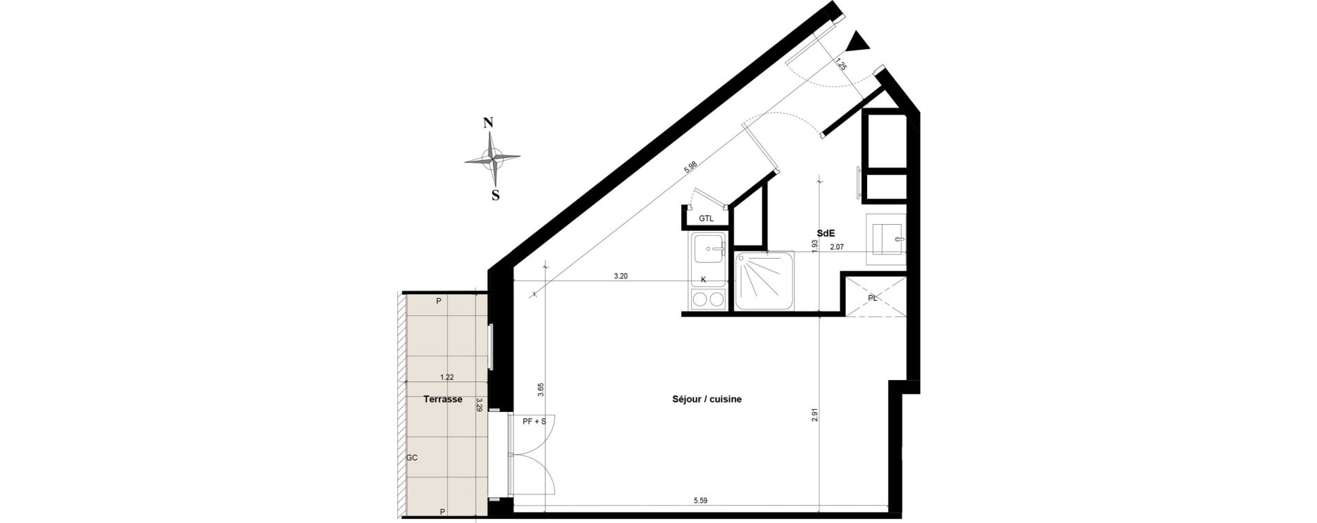 Appartement T1 bis de 30,47 m2 &agrave; Guyancourt Centre