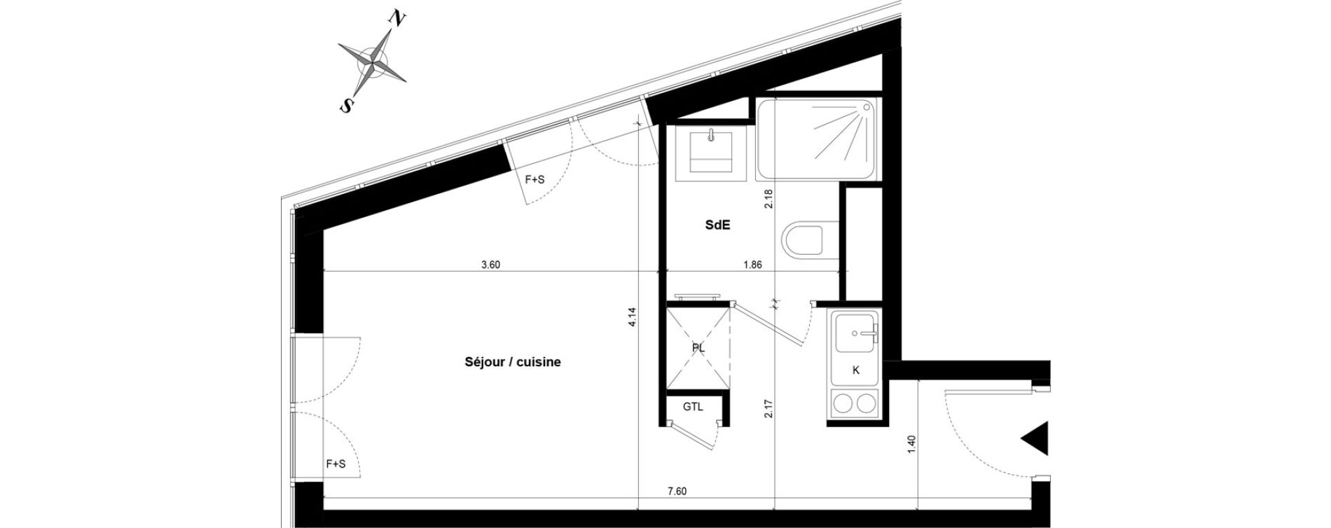 Appartement T1 de 24,05 m2 &agrave; Guyancourt Centre