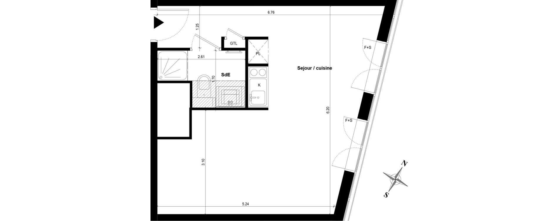 Appartement T1 bis de 34,53 m2 &agrave; Guyancourt Centre