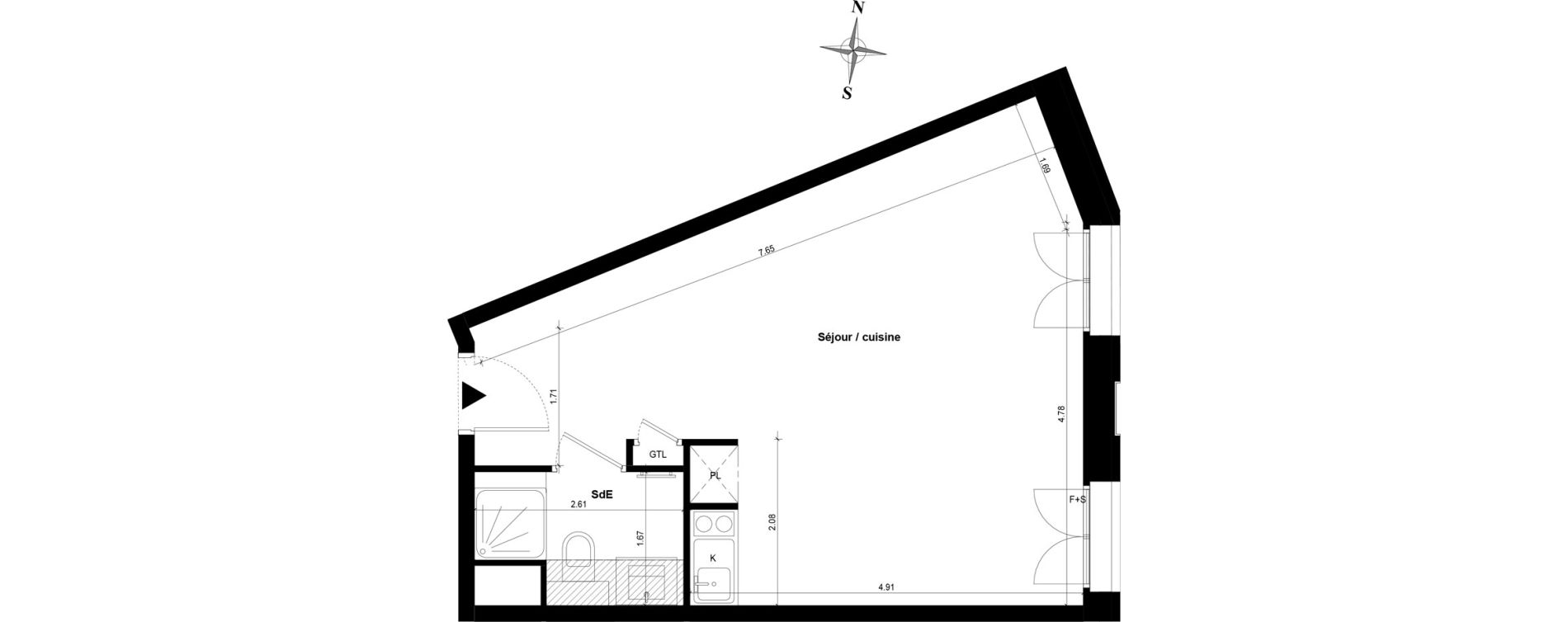 Appartement T1 bis de 36,63 m2 &agrave; Guyancourt Centre