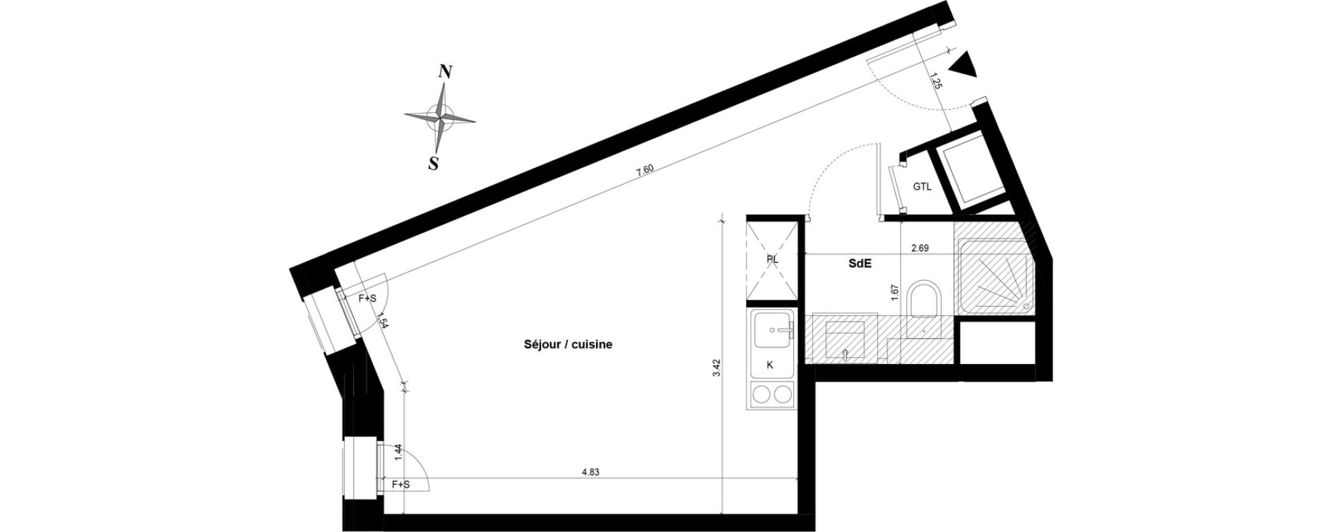 Appartement T1 bis de 27,12 m2 &agrave; Guyancourt Centre