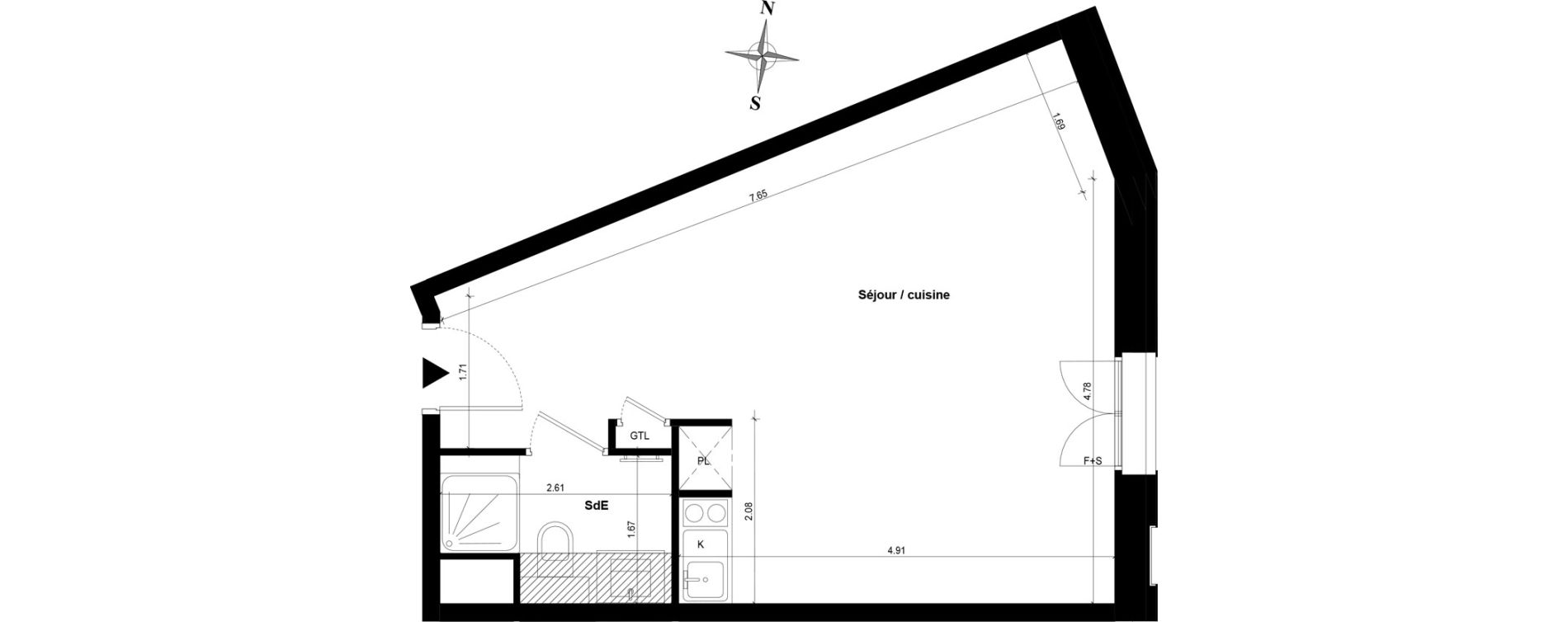 Appartement T1 bis de 36,66 m2 &agrave; Guyancourt Centre