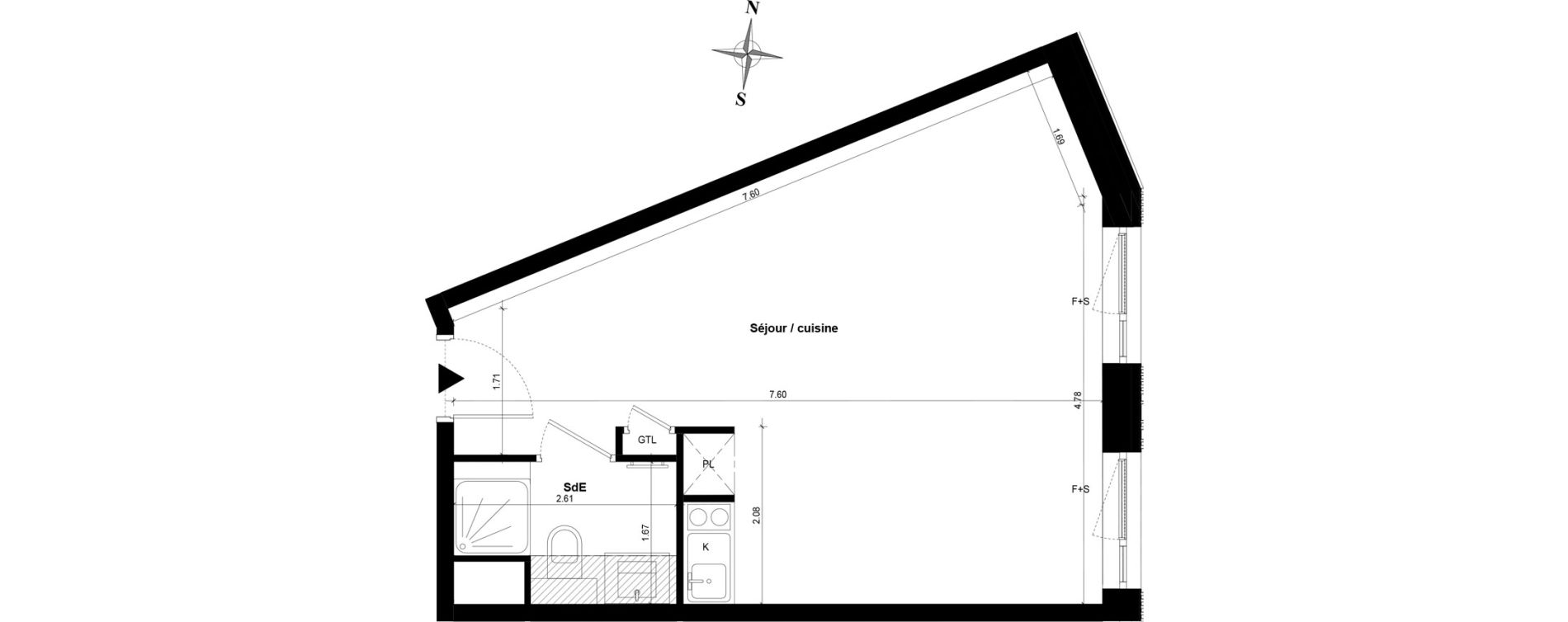 Appartement T1 bis de 36,58 m2 &agrave; Guyancourt Centre