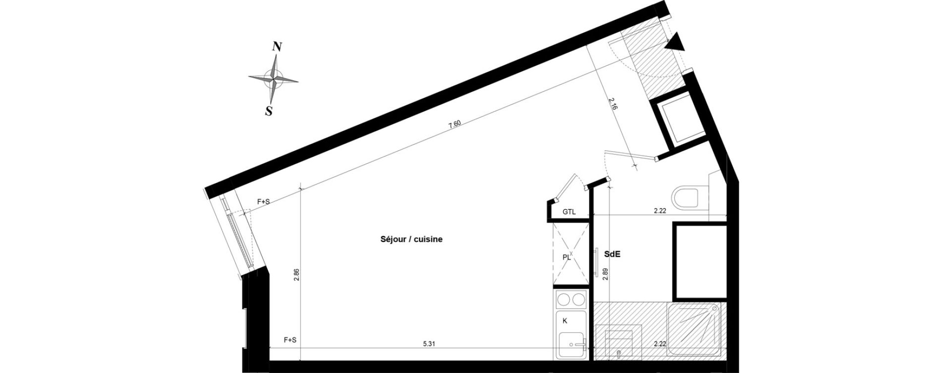 Appartement T1 bis de 31,42 m2 &agrave; Guyancourt Centre