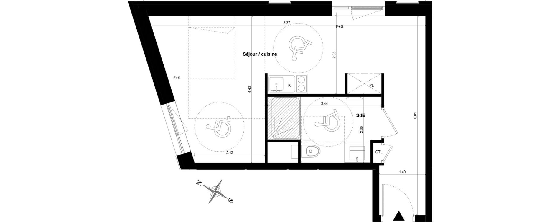 Appartement T1 bis de 34,53 m2 &agrave; Guyancourt Centre