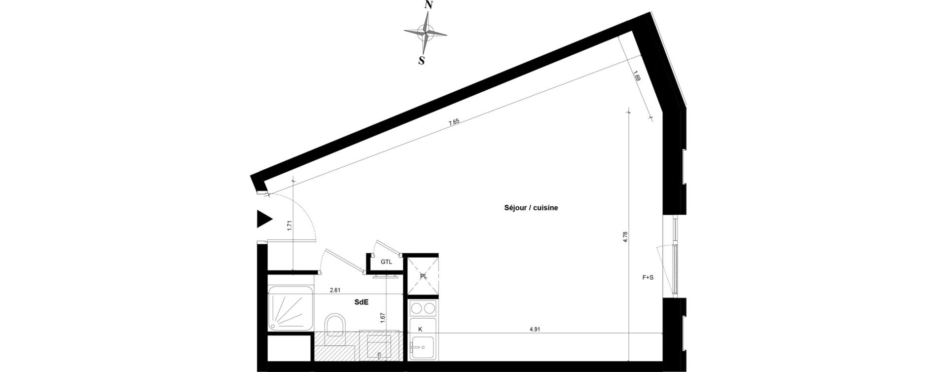 Appartement T1 bis de 36,63 m2 &agrave; Guyancourt Centre