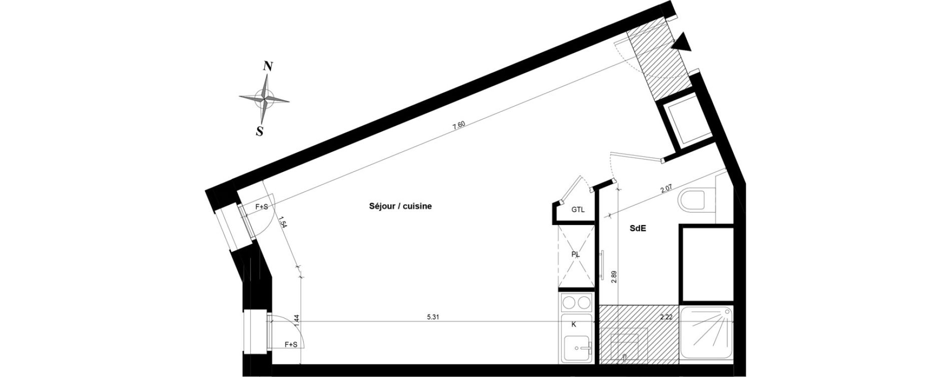 Appartement T1 bis de 31,42 m2 &agrave; Guyancourt Centre