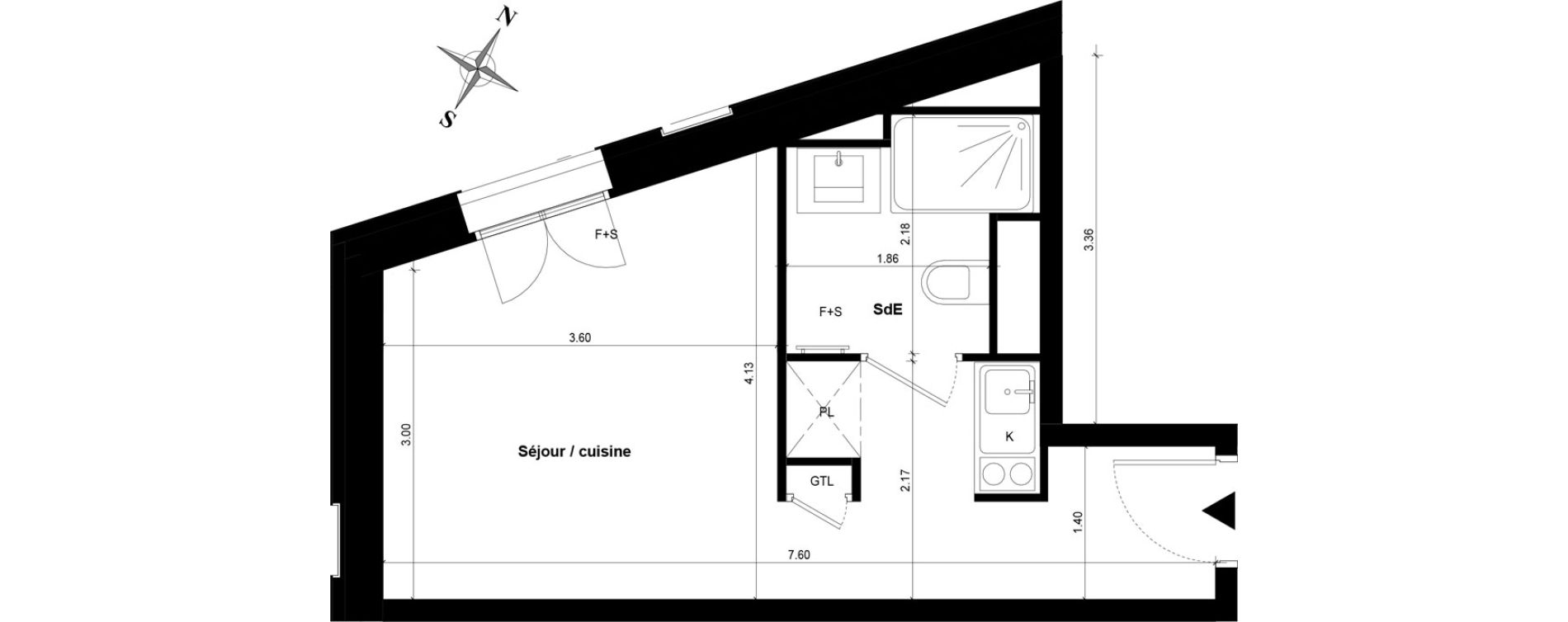 Appartement T1 de 24,11 m2 &agrave; Guyancourt Centre