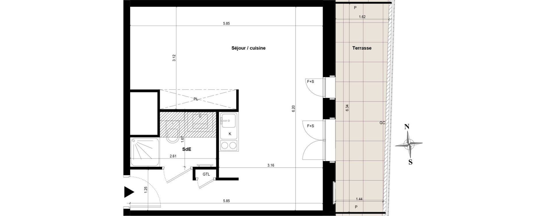 Appartement T1 bis de 34,07 m2 &agrave; Guyancourt Centre