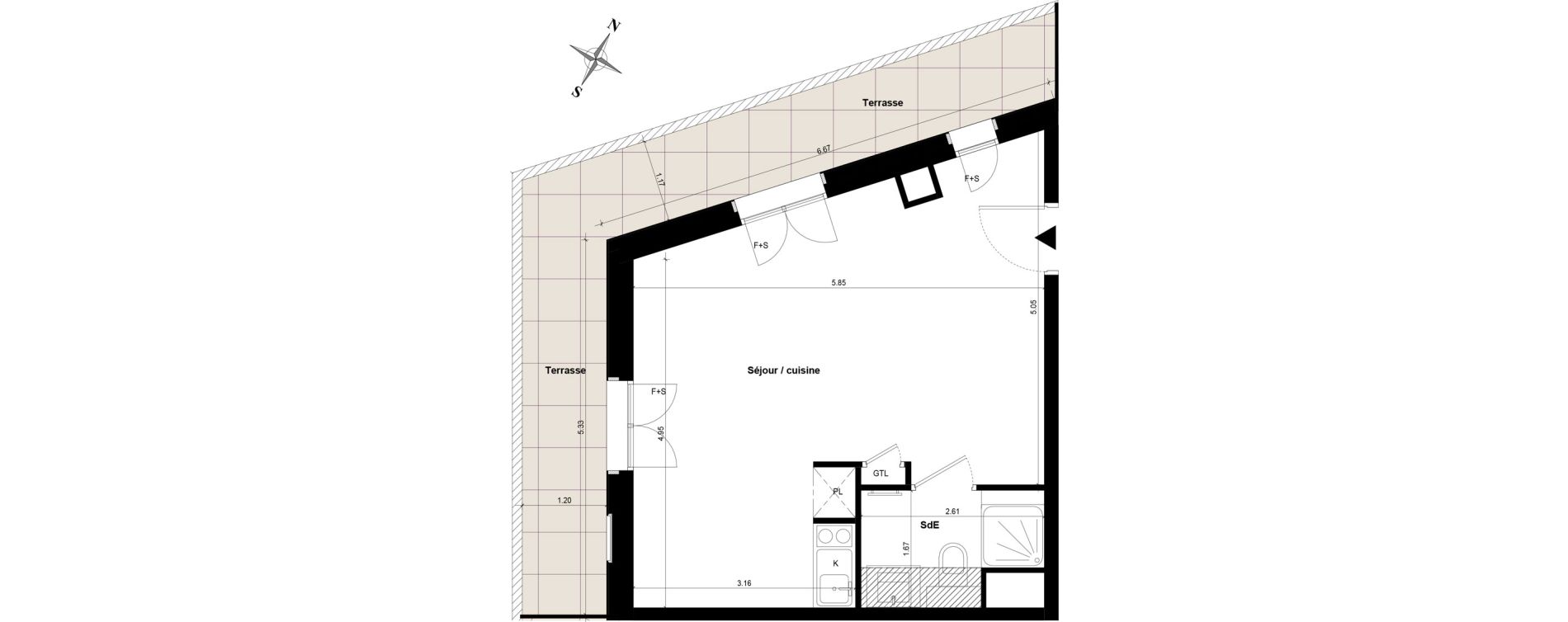 Appartement T1 bis de 32,89 m2 &agrave; Guyancourt Centre