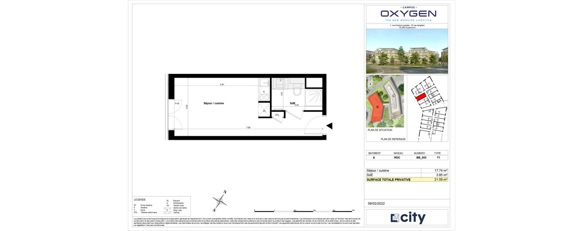 Appartement T1 de 21,59 m2 &agrave; Guyancourt Centre