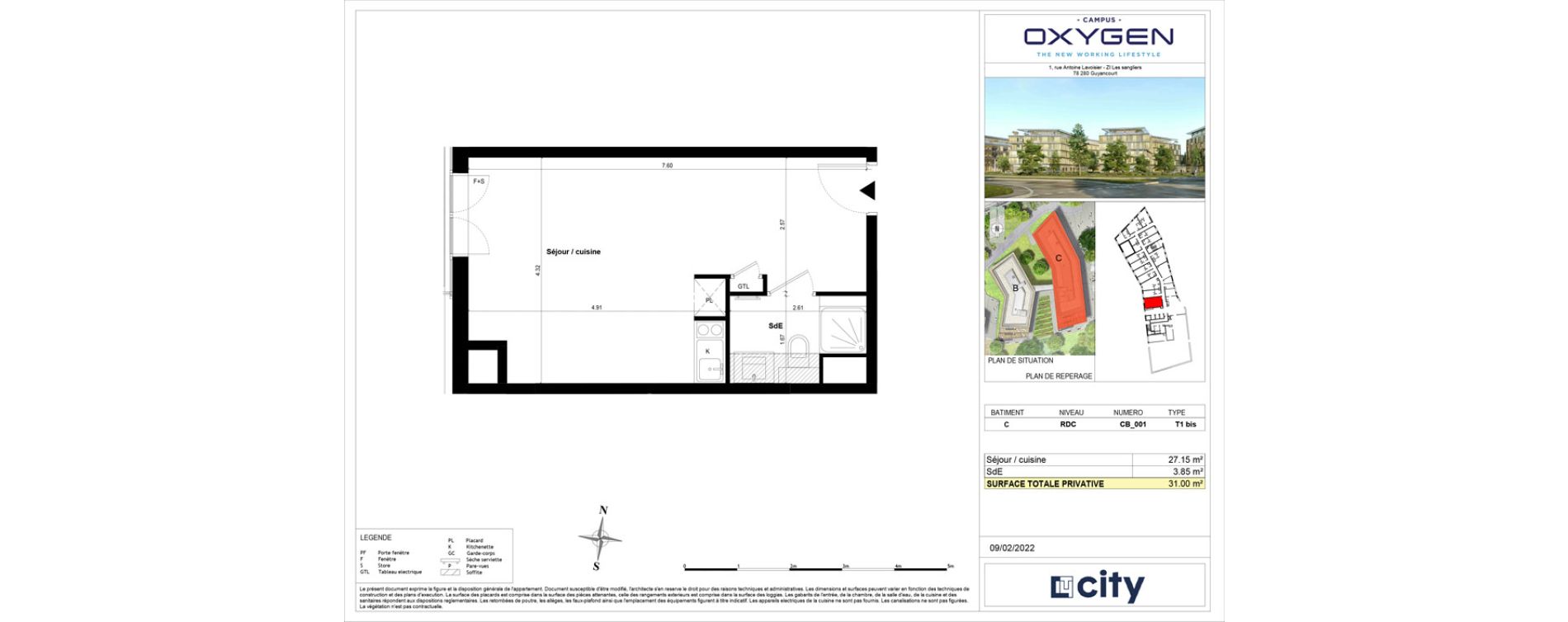 Appartement T1 bis de 31,00 m2 &agrave; Guyancourt Centre