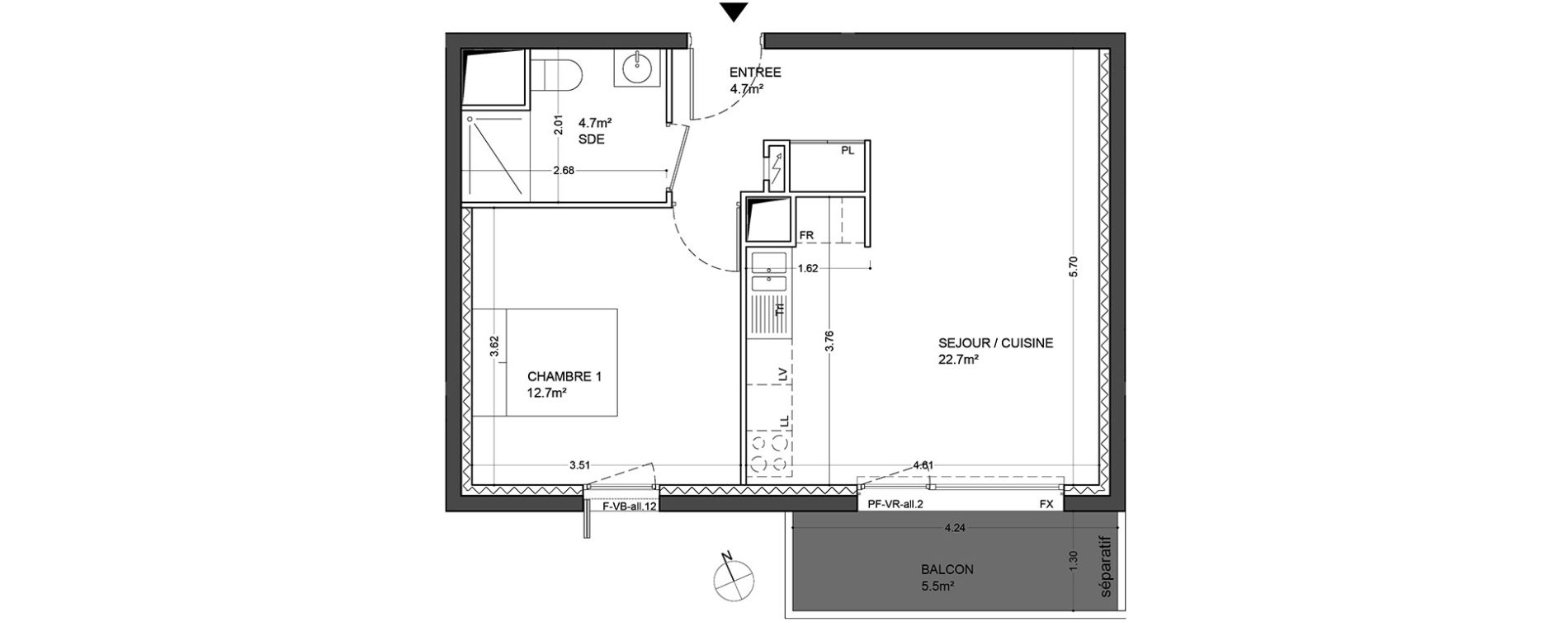 Appartement T2 de 44,70 m2 &agrave; Guyancourt Centre