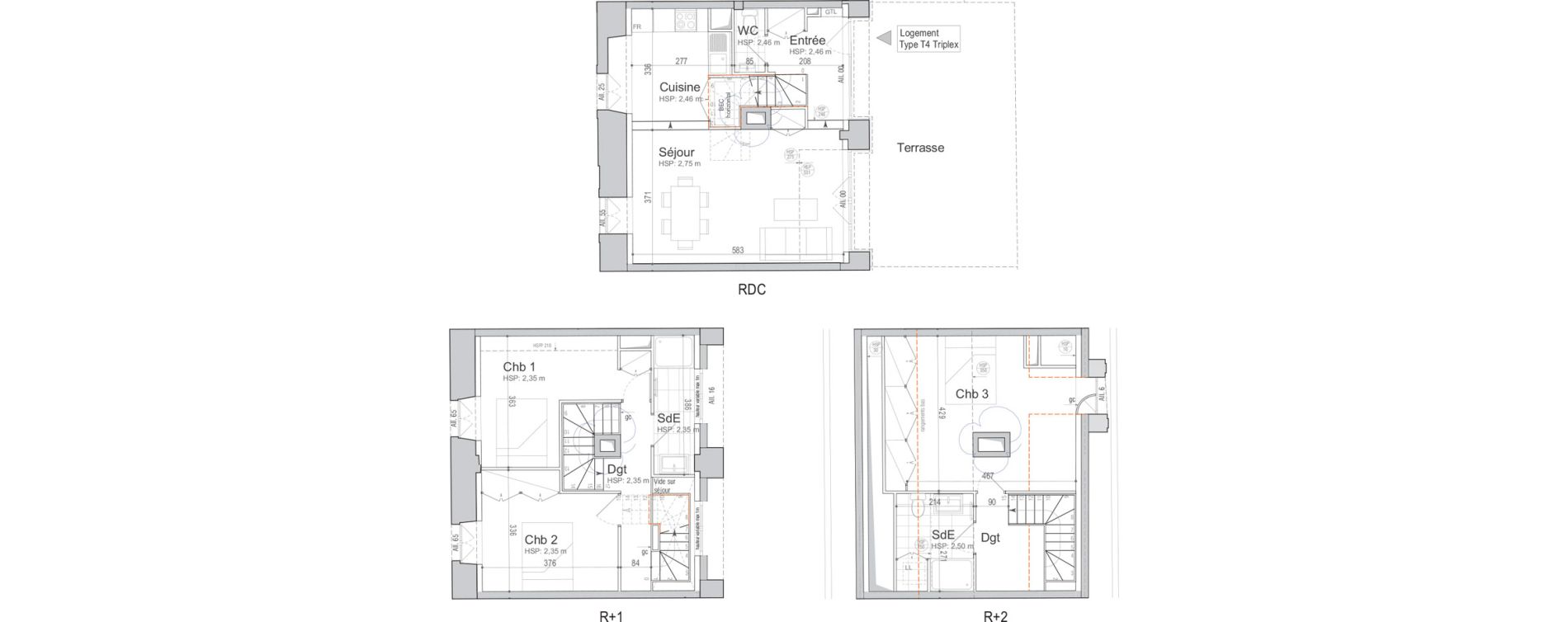 Triplex T4 de 89,74 m2 &agrave; Jouars-Pontchartrain Centre
