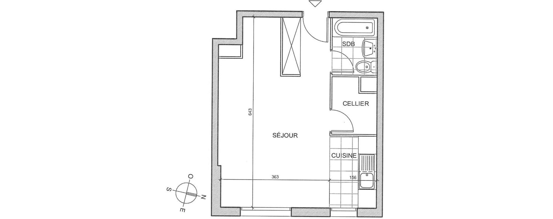 Appartement T1 de 32,55 m2 au Chesnay Porte saint-antoine