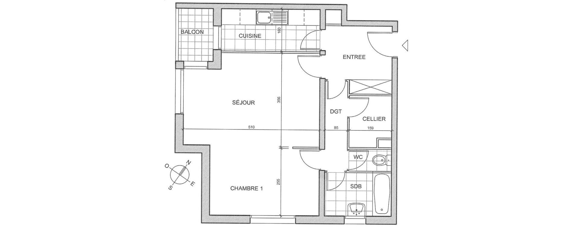 Appartement T2 de 52,45 m2 au Chesnay Porte saint-antoine