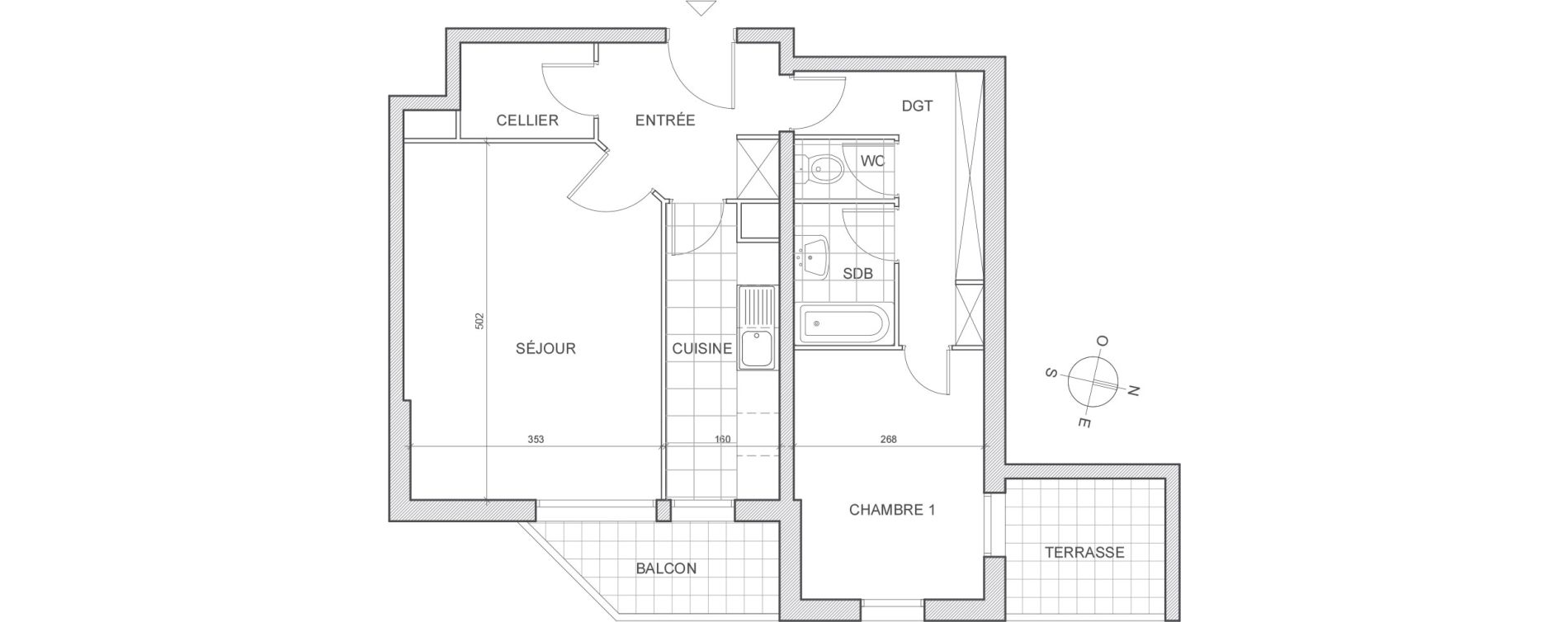 Appartement T2 de 52,76 m2 au Chesnay Porte saint-antoine