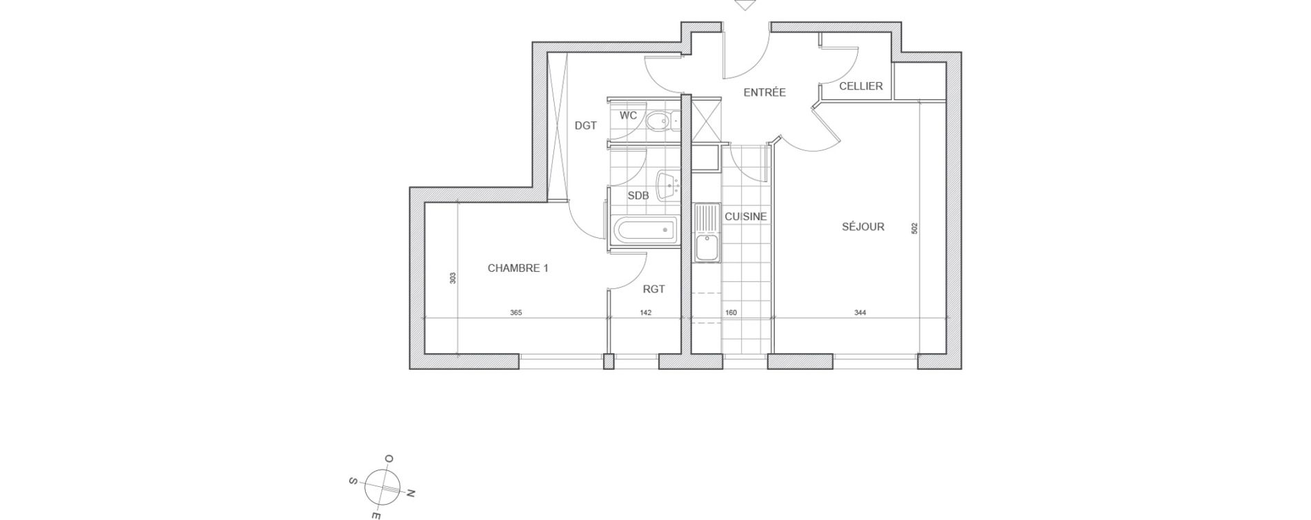 Appartement T2 de 52,76 m2 au Chesnay Porte saint-antoine