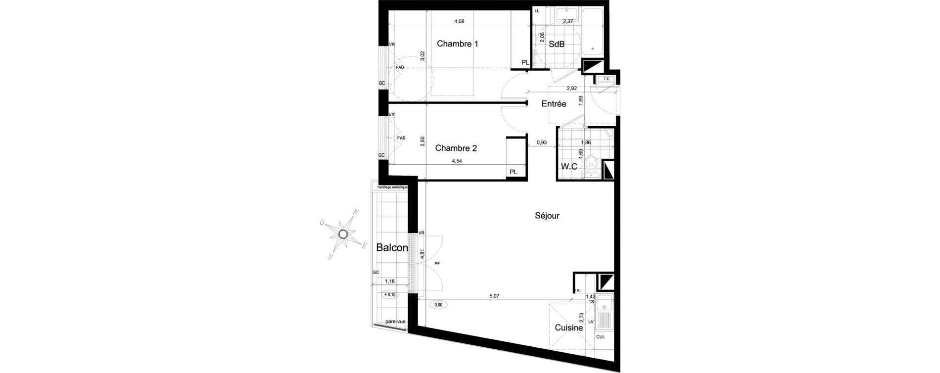Appartement T3 de 73,63 m2 au Chesnay Centre