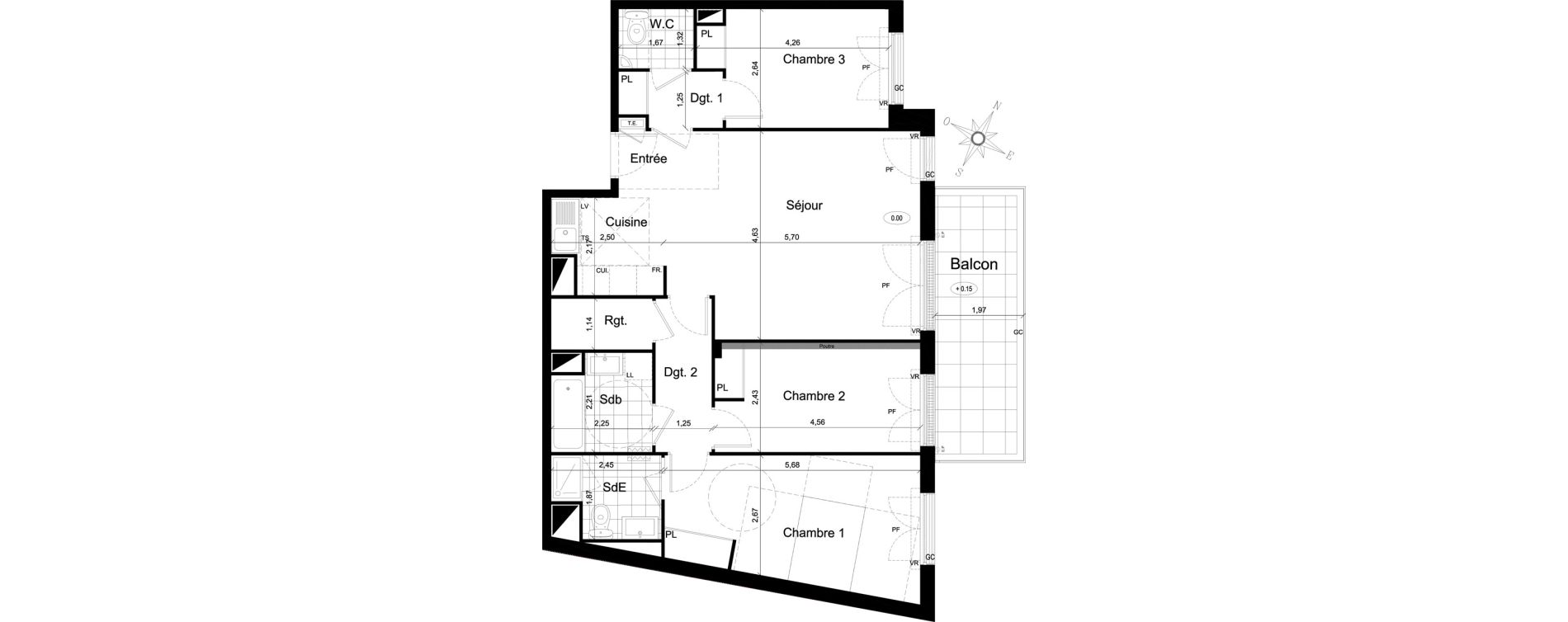 Appartement T4 de 88,90 m2 au Chesnay Centre
